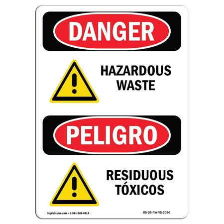 SIGNMISSION Safety Sign, OSHA Danger, 24" Height, Residuos T+Ã�xicos, Bilingual Spanish OS-DS-D-1824-VS-2026